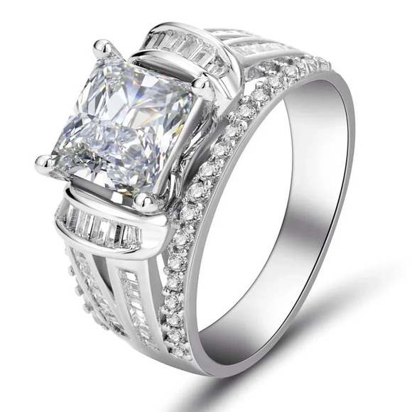 ▶Gorgeous Square CZ Princess Cut Trendy Engagement/Wedding Ring, K989 - Picture 3 of 6